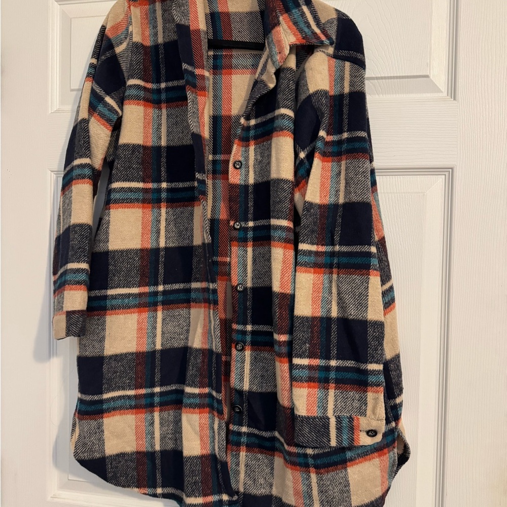 Plaid Kids Shacket in Navy and Cream